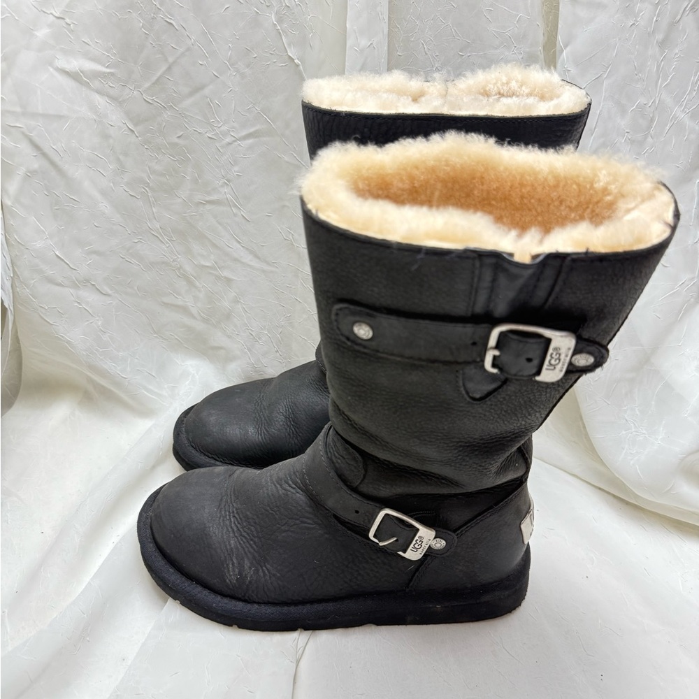 UGG Black Winter Boots with Cream Lining and Buckles